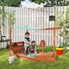 Sandbox with Sun Canopy, Pirate Ship, Incl. Children's Kitchen Play Set, Solid Wood, 180 X 103 X 144.5 Cm, Green