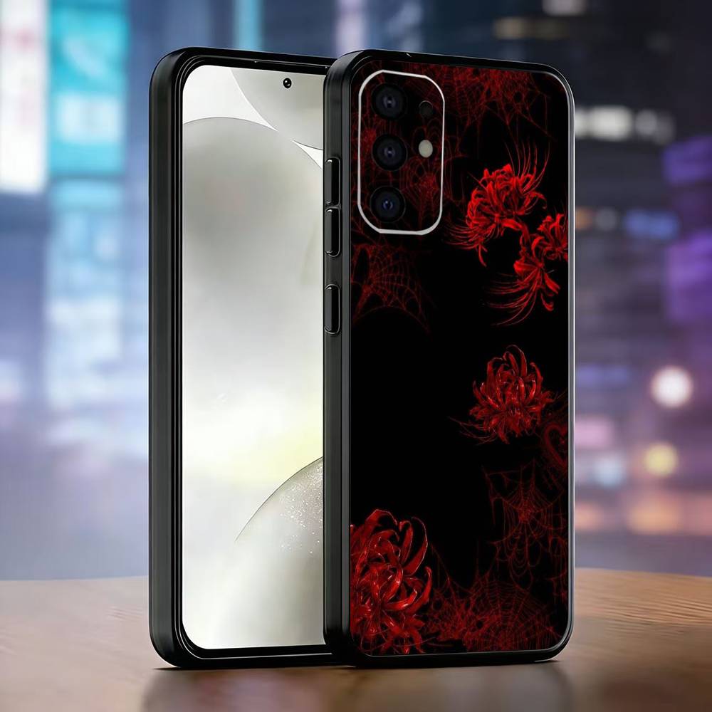 Red Spider Lily Flower of Hell Phone Case For Samsung S25,S24,S21,S22,S23,S30,Ultra,S20,Plus,Fe,Lite,Note,10,Black Cover