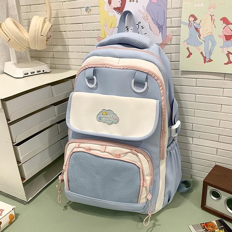 College Style Student Schoolbag Color Block Girl Multi-Pocket Large Capacity Backpack