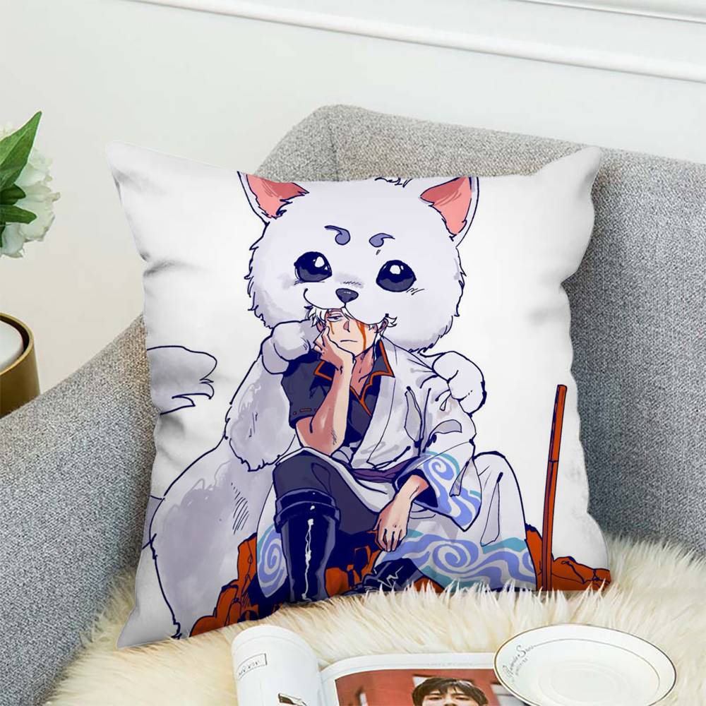 Poszewka na poduszkę z animacji Gintama Dwustronny nadruk Poszewka na poduszkę 45x45 Dekoracyjne poduszki Sofa Wystrój domu Miękka poszewka
