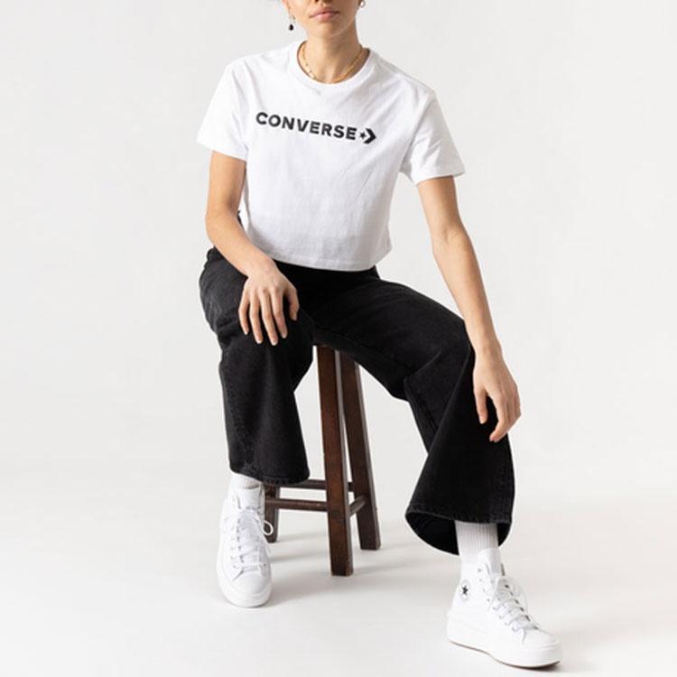 (WMNS) Converse Puff Wordmark T-Shirt Asia Sizing 'White Black' Women's 10021656-A05