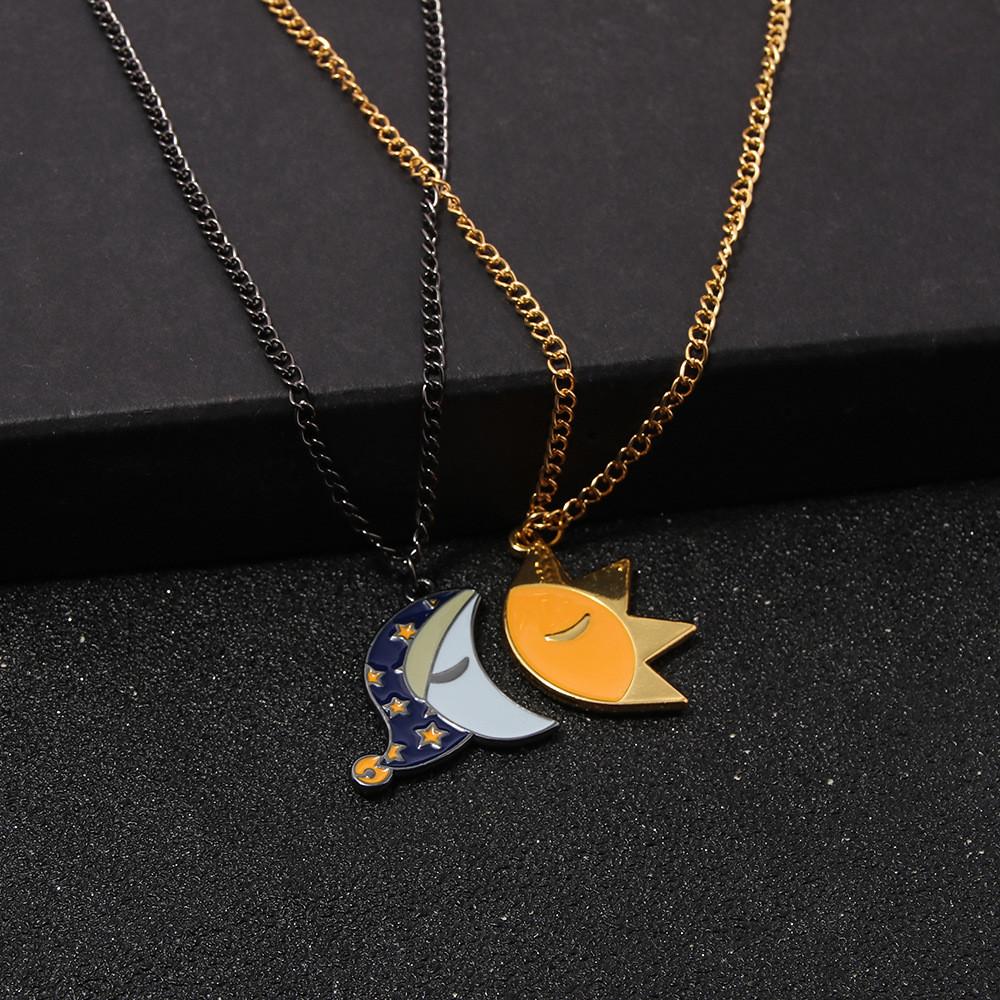 Moon And Sun Pendant Necklace With Alloy Material For Couples Casual Wear