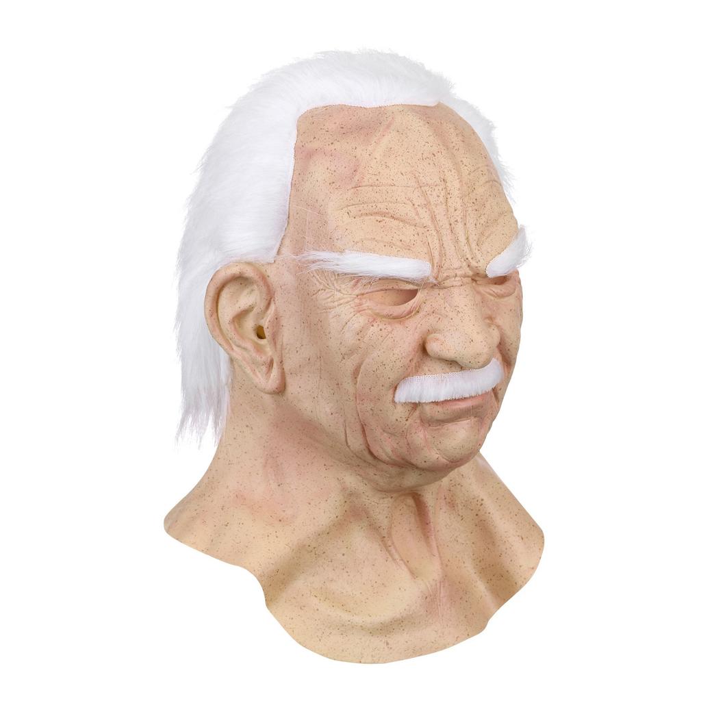Realistic White-Haired Old Man Headgear Humorous Funny Grandfather Mask Latex Role-Playing Props For Halloween Masquerade