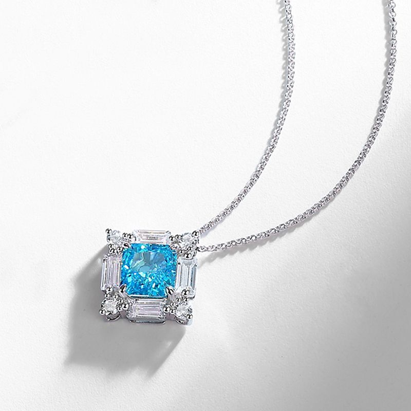 New High Carbon Diamond Necklace S925 Silver Inlaid Square Ice Cut Fashionable Yellow Diamond Neck