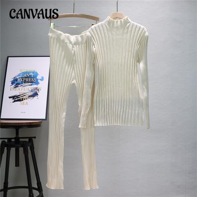 Casual Fashion Suit Women's Autumn and Winter Tight Sexy Knitted Sweater Pant Suit