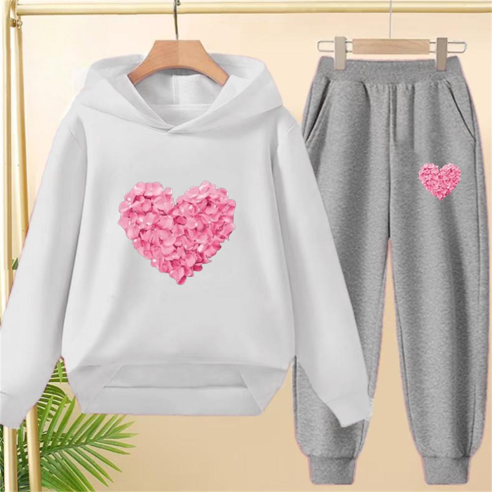 Petals heart-shaped Children's Tops and bottom Hoodies Girls Boy age 3-12 Coat Casual Toddle Sweatshirr clothing
