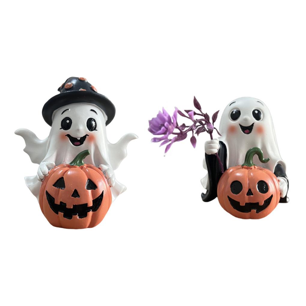 Resin Ghost Pumpkins Figurine Halloween Ghost Pumpkin Ornament Cute White Ghost Party Decoration Ghosts Scary Ghost Figurines