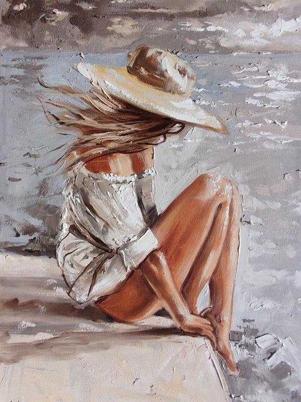 Diy 5d Full Diamond Painting Cartoon Embroidery Square Round Drill Seaside Beach Girl Mosaic Cross Stitch Handmade Art Hobby