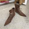 Fashion Fashion Lace Up Women Ankle Boots With Low Heel Shoes Pointed Toe Footwear Party Modern Ladies Short Boots Female Pumps