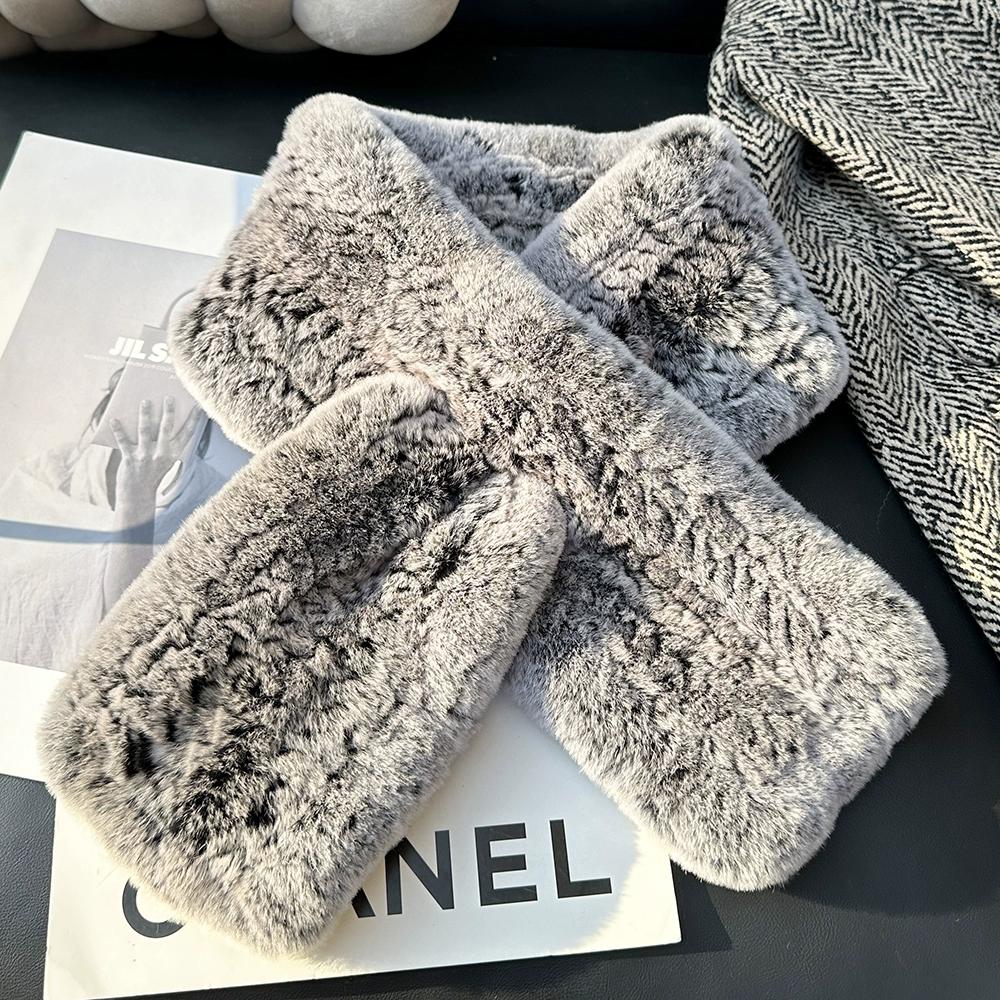 Winter Real Rex Rabbit Fur Scarf Korean Version Simple Long Scarf Warm Double-sided Thickened Fur Collar