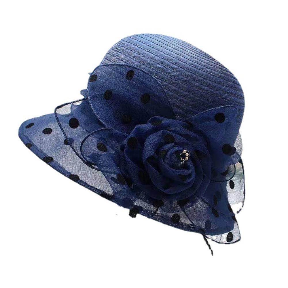 Summer Polka Dot Sun Hat Solid Color Sun Protection Basin Hat Organza Breathable Bowler Hat
