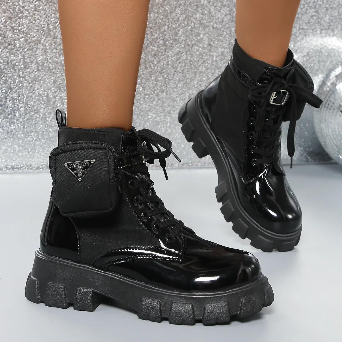 

Женские ботинки, новинка, мотоциклетные ботинки на танкетке, женские туфли на платформе со шнуровкой, белые, черные, кожаные туфли-оксфорды, женские ботинки 43 чёрный