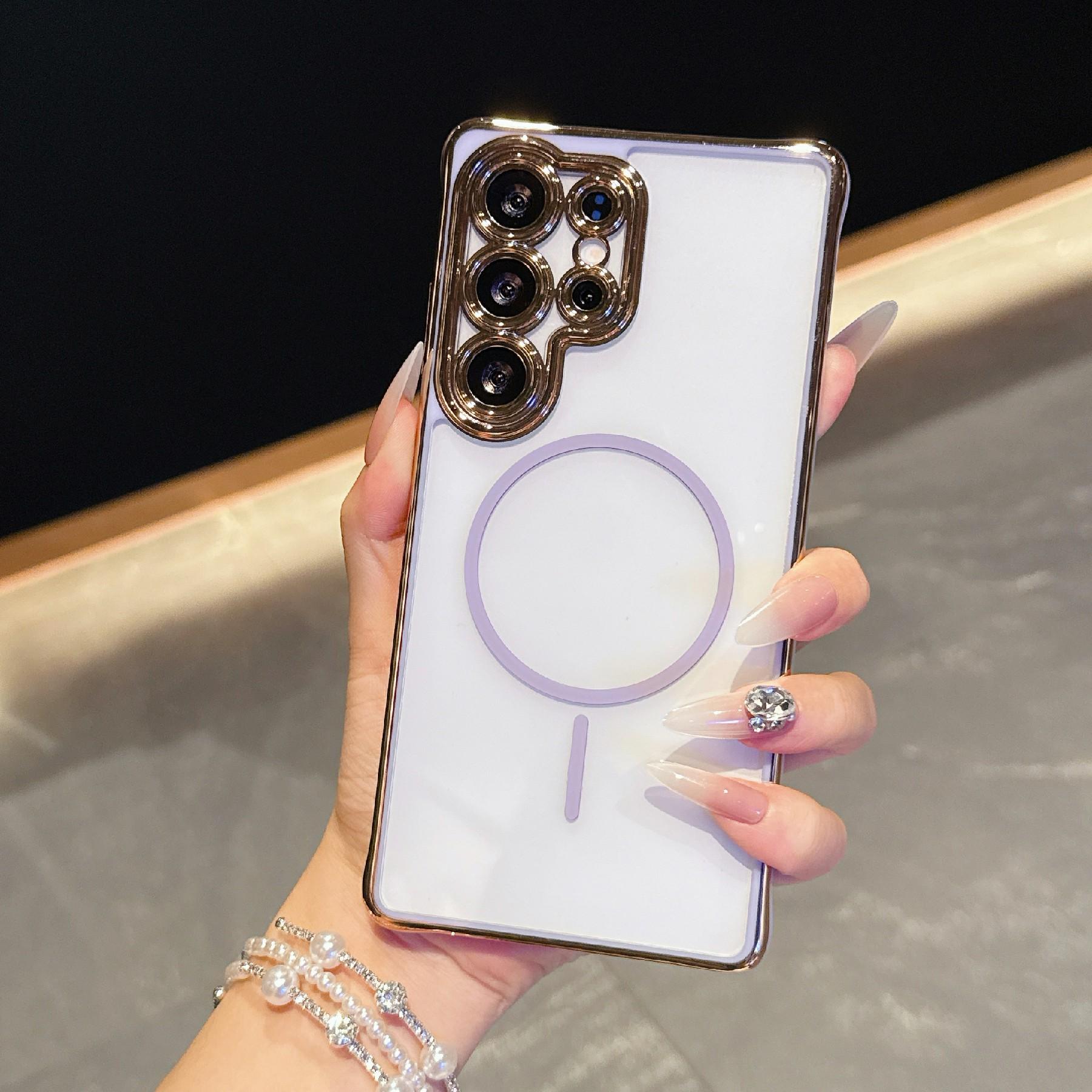 

For Samsung Galaxy S25 Ultra Magnetic Case TPU Acrylic Phone Cover with Detachable Lens Frame Purple