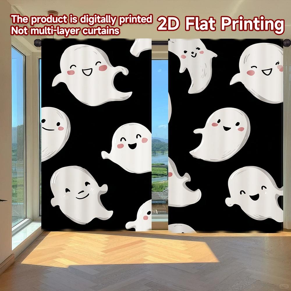 

Set Of 2 Flat Printing Curtains Without Rod Halloween Cute Ghosts Saint Patrick Is Day Holiday Digital Curtain Made Polyester W100*H70(CM)-Rod Pocket&1PCS