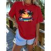 Elegant short-sleeved dress for women Tropical Sunset Beach Floral Palm Tree Print Crew Neck T Shirt Suitable for spring