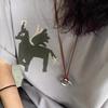U-Shaped Horseshoe Metal Pendant Necklace Female Niche Design Coffee Colored Leather Rope Long Sweater Chain