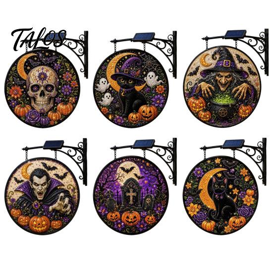 Creative Halloween Gift for Home Solar Powered Hanging Light, Skull Witch Black Cat Cemetery Zombie Design LED Light Ghost Pumpkin Lanterns