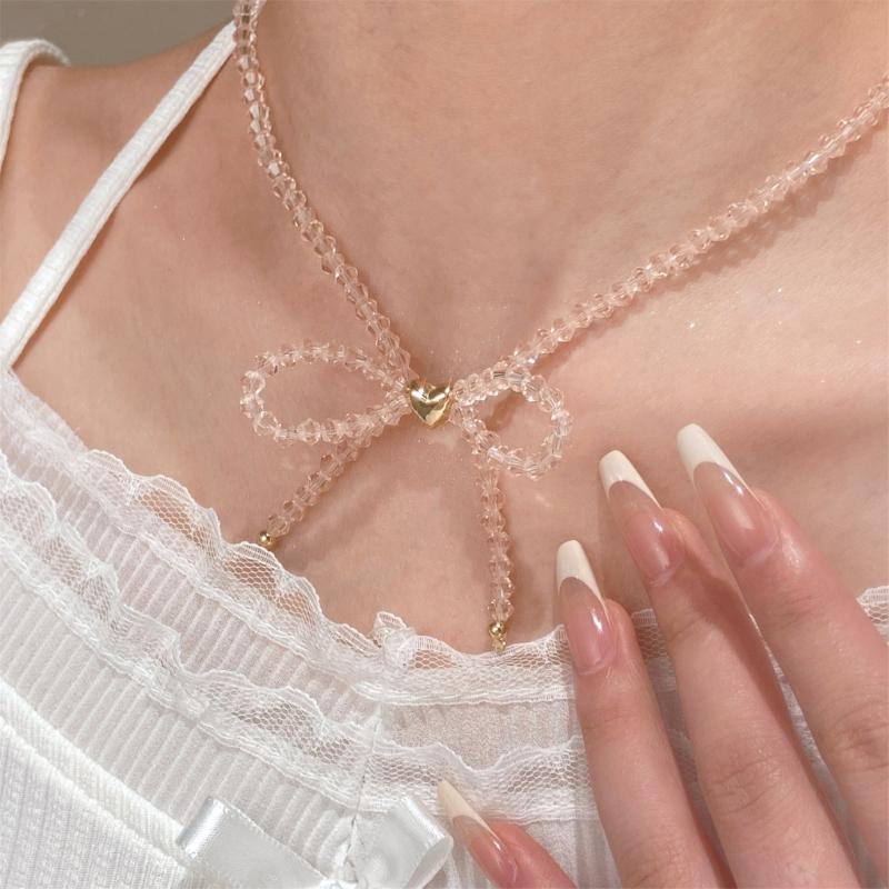 Elegant Designs Crystal Butterfly Bowknot Beaded Necklace Pendant for Fashionable Enthusiasts Daily Use Casual Wear