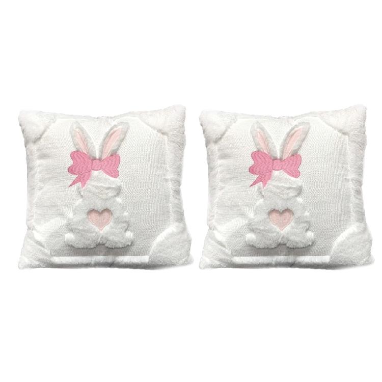 

Pack of 2 Embroidered Rabbit Bowknot Design Easter Pillow Cover Plush Cushion Cover Pillowcases for Bed Sofa Children Room 1