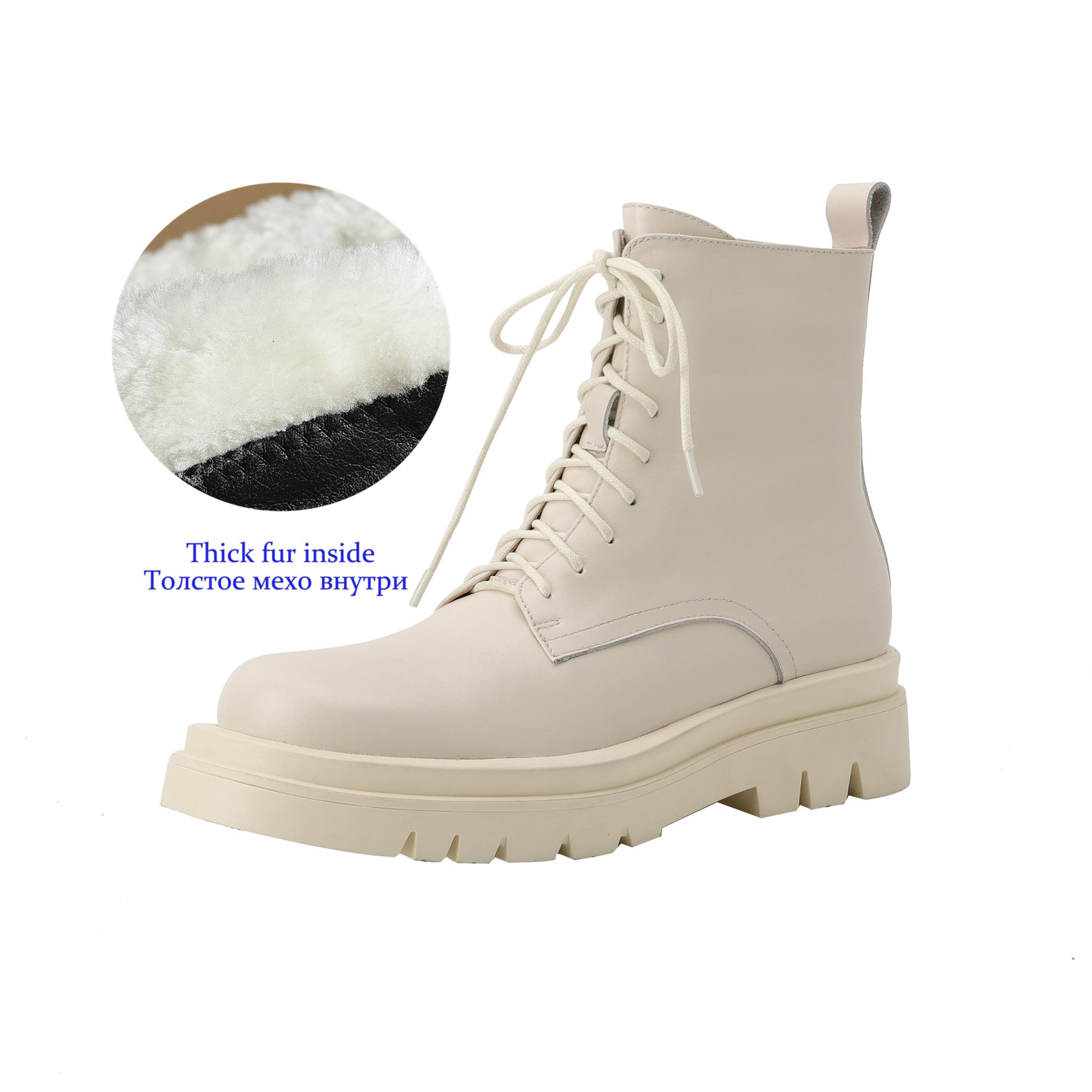 

Krazing Pot Cow Skin Autumn Winter Shoes Chunky Heels Size 43 Size 42 Round Toe Lace Up Thick Bottom Fur Ankle Boots 43 слоновая кость