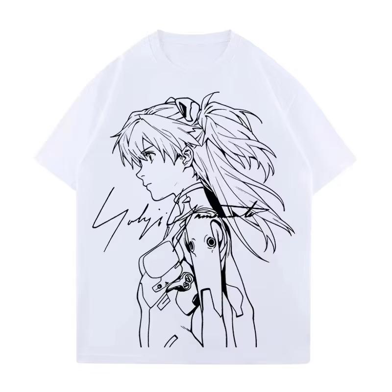 Anime EVA Lingboli Asuka Pattern Printed Cotton T-shirt For Men And Women Loose Short Sleeve Fashion Casual T-shirt Top