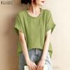 ZANZEA Women Casual Round Neck Solid Color Summer Short Sleeve Blouse