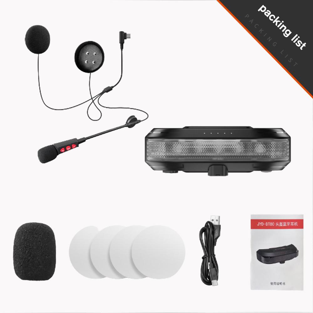 BT80 2-in-1 Bluetooth 5.4 Motorcycle Helmet Headset with Rear Warning Tail Light Waterproof Auto Answer 2000Mah Battery Earphone