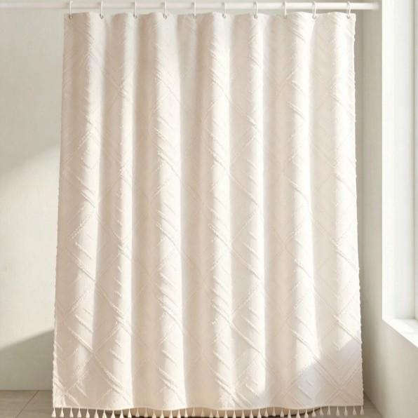 Waterproof Solid Color Cutout Shower Curtain for Bathroom