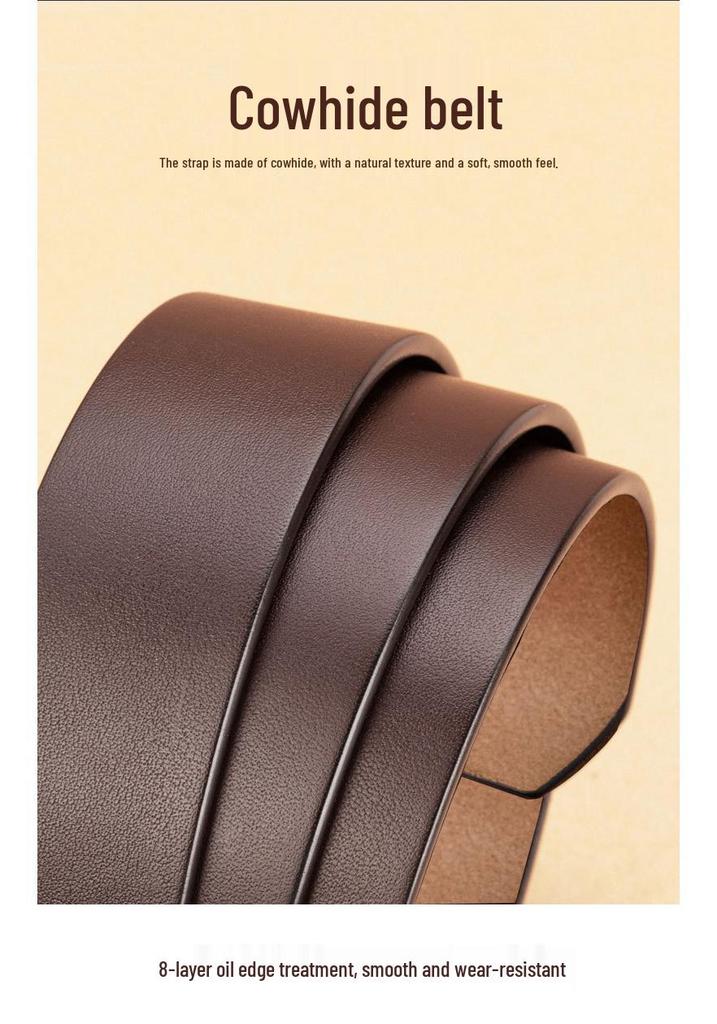 Men's Retro Buckle Cowhide Leather Belt - Fashionable & Versatile Genuine Leather Pants Accessory.