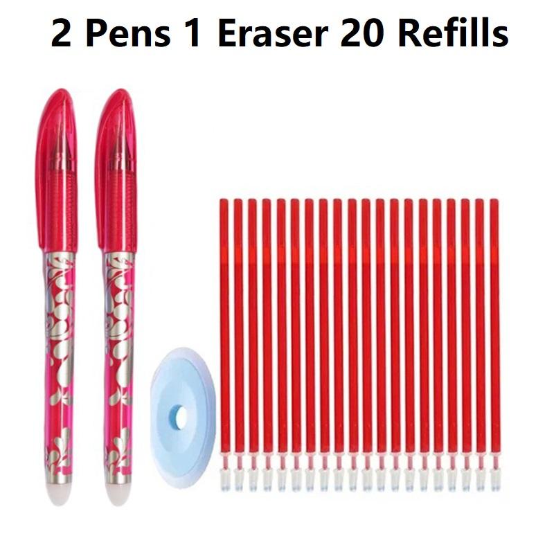 23PCS Erasable Pen Elementary School Erasable Pens Washable Rods Red Black Blue Washing Gel Write Erase Ink Refills Stationery