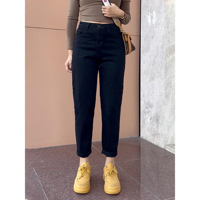 

2025 Женские белые джинсы гаремы больших размеров - Эластичные, Слимминг, Длина до щиколотки для фигуры типа «груша», Идеально для весны и осени. L чёрный