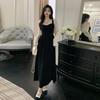 2024 Summer French Retro Hepburn-Style Slim Black Suspender Dress for Women