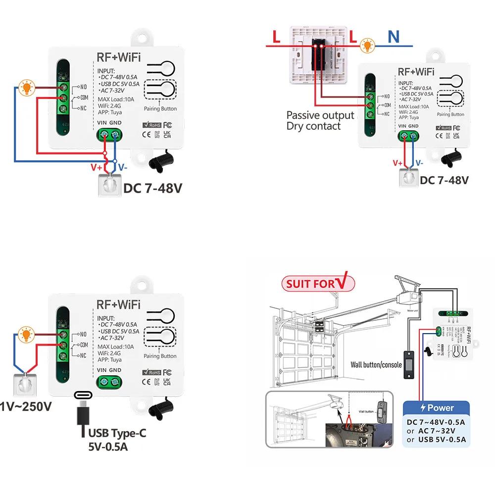 Tuya Wifi Smart Switch Module AC DC 7V 12V 24V 48V USB 5V RF 433mhz Remote Control 1/2 Channel Relay For Alexa Google Home