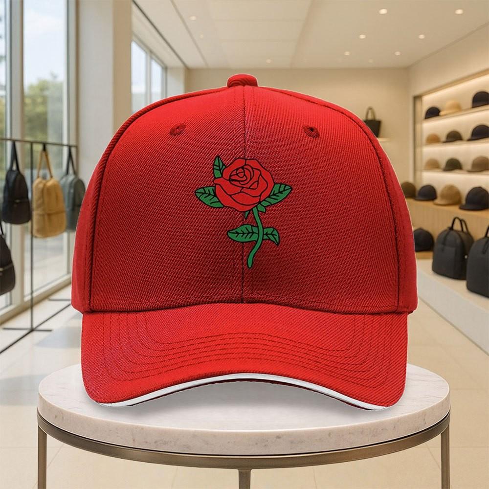 Red Rose Baseball Cap Unisex Adjustable Cotton Casual Curved Brim Hat One Size