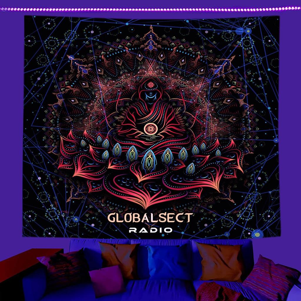 Sun Moon Star Tarot Mandala Blacklight Tapestry 2D Flat Printed Peach Skin UV Fluorescent Wall Hanging Indie Room Dorm Decor