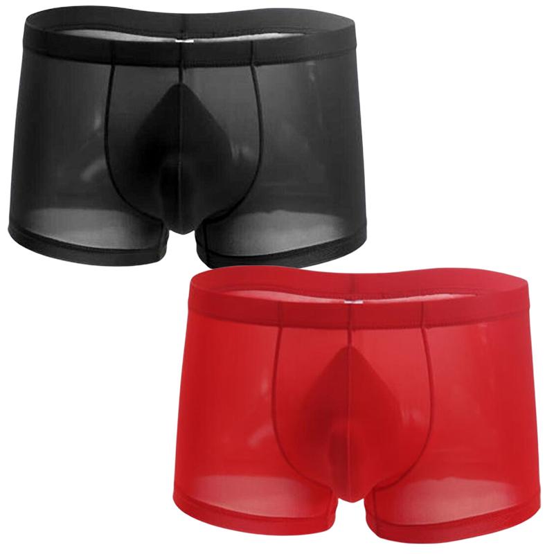 2pcs Solid Color Boxer Shorts Men Seamless Nylon Ice Silk Underwear U Pouch Male Panties Plus Size M-XXL