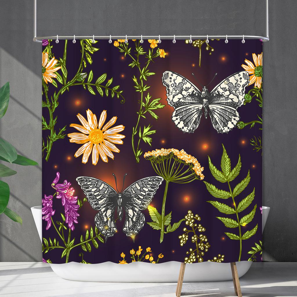 Shower Curtain Waterproof And Mildew-Proof 3D Digital Printing Plant Flower Plant Shower Curtain Bathroom Partition