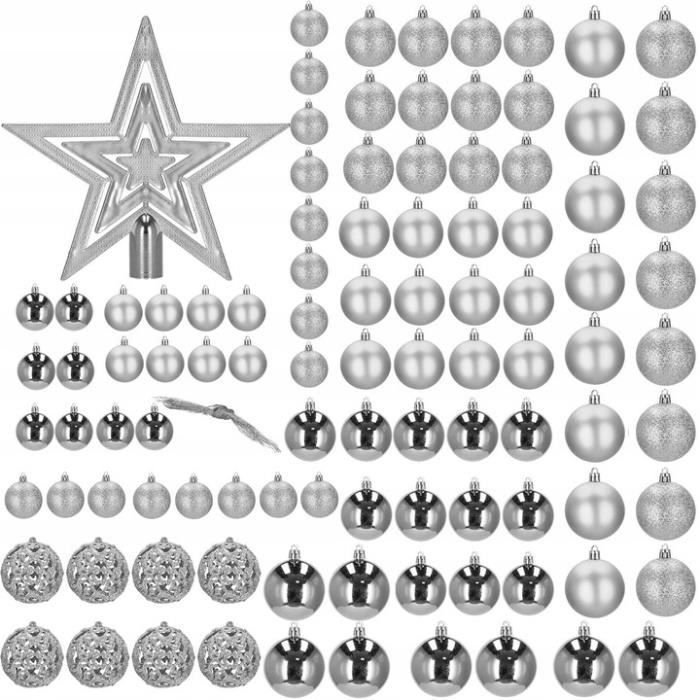 Boules de Noël - SPRINGOS - 100 pcs - Incassables - Argent - Ø 3/4/6 cm