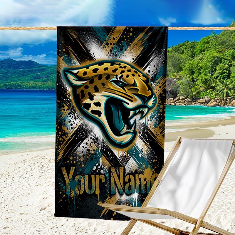 Custom Name Beach Towel Jaguars Team Spirit Beach Towel, Soft Microfiber, Gift for Her/Him, Birthday, for Pool, Beach, Travel, Fan Gifts