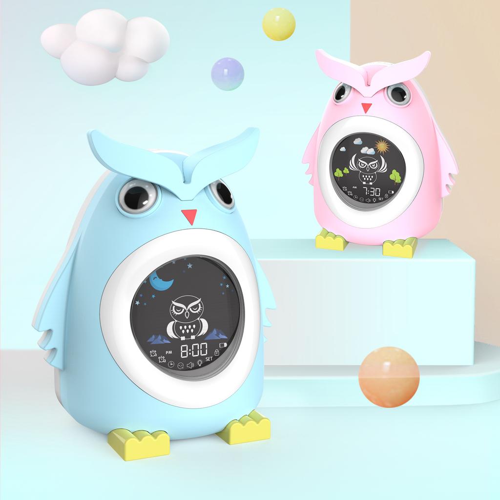 Cartoon Eagle Children's LED Color Light Alarm Clock LCD Digital Alarm Clock USB Charging Mini Alarm Clock