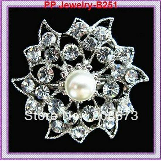 Elegant Rhinestone Pearl Flower Brooch B251 Zhenyao Jewelry