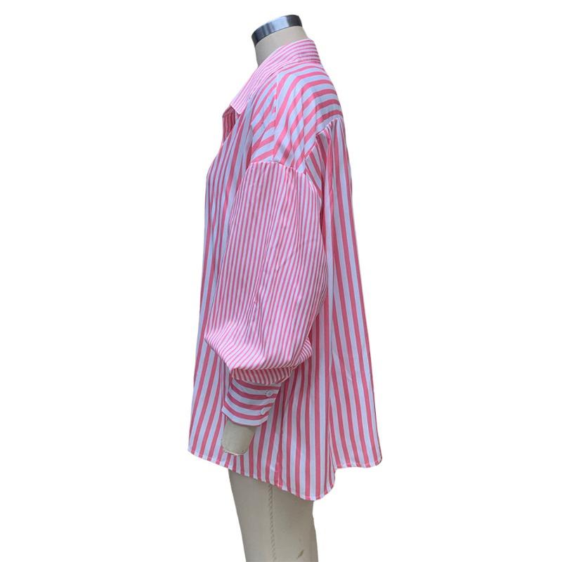 Cămașă în dungi cu mânecă lungă, cu mânecă lungă, cu rever, de primăvară și toamnă