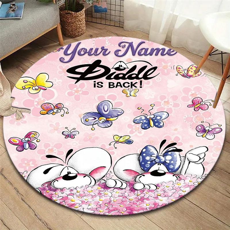 Diddl Custom Name Round Area Rug,Carpet Rug for Living Room Bedroom Sofa Playroom Decor,Non-slip Floor Mat