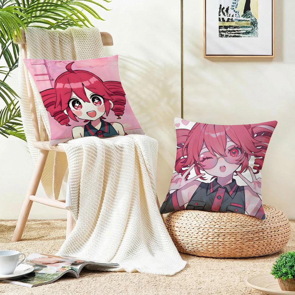 Cute KKasane Teto AnimeS Cushion Cover Breathable and skinfriendly linen pillowcase square removable and washable cushion