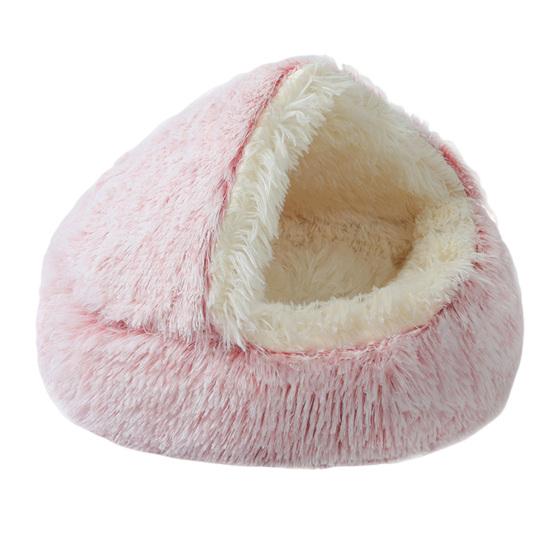 Round Hooded Plush Pet Bed Semi-Enclosed Indoor Small Cat Dog Cave Bed Winter Warm Kitten Puppy Sleeping Nest Pet Supplies
