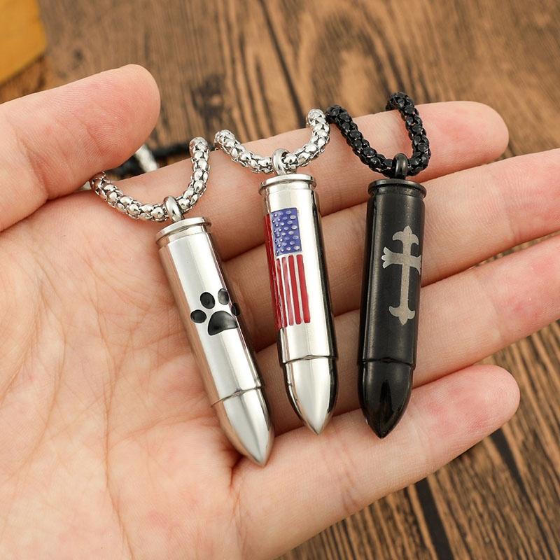 New Arrival American Flag Cat Claw Cross Stainless Steel Bullet Pendant Necklace