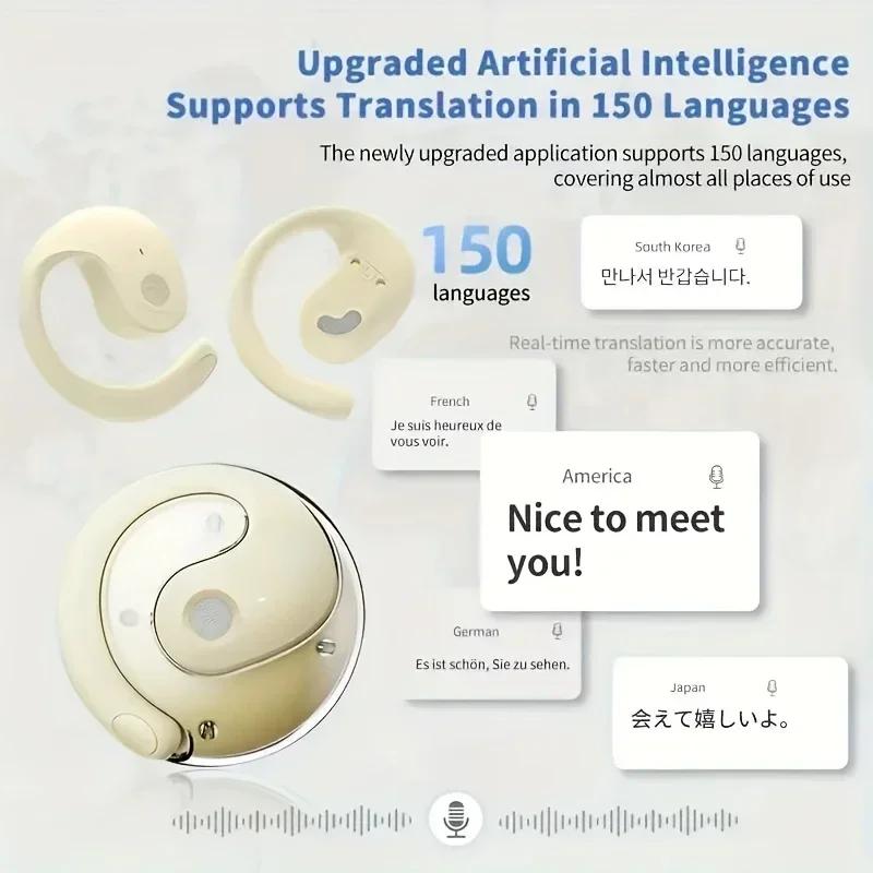 144-Language AI Real-Time Translator Headphones Bluetooth 5.3 Wireless IPX7 Waterproof Two-Way Translation for Global Business