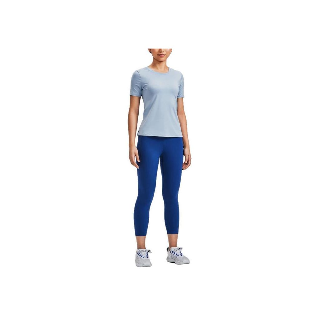Under Armour Rush Solid Back Mesh Crew Neck Short Sleeve T-Shirt Women Tops Harbor-Blue 1379043-465