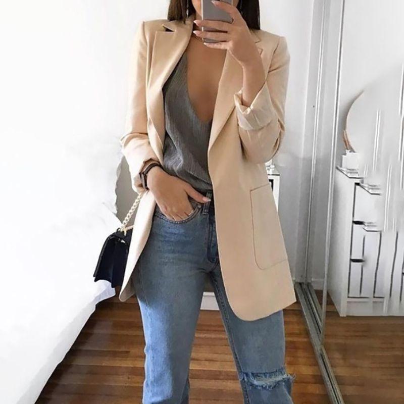 

Женский приталенный блейзер для работы, пиджак, женская верхняя одежда с длинным рукавом, костюм, пальто большого размера Beige,3XL