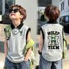 Boys' Color Block Cotton Polo Shirt Vest - Summer 2026 New Arrival, Medium & Large Patchwork Lapel Sleeveless Top